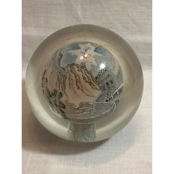 Reverse Painted Glass Sphere Ball Great Wall Of China Scene Hand Painted Signed - Picture 1 of 9